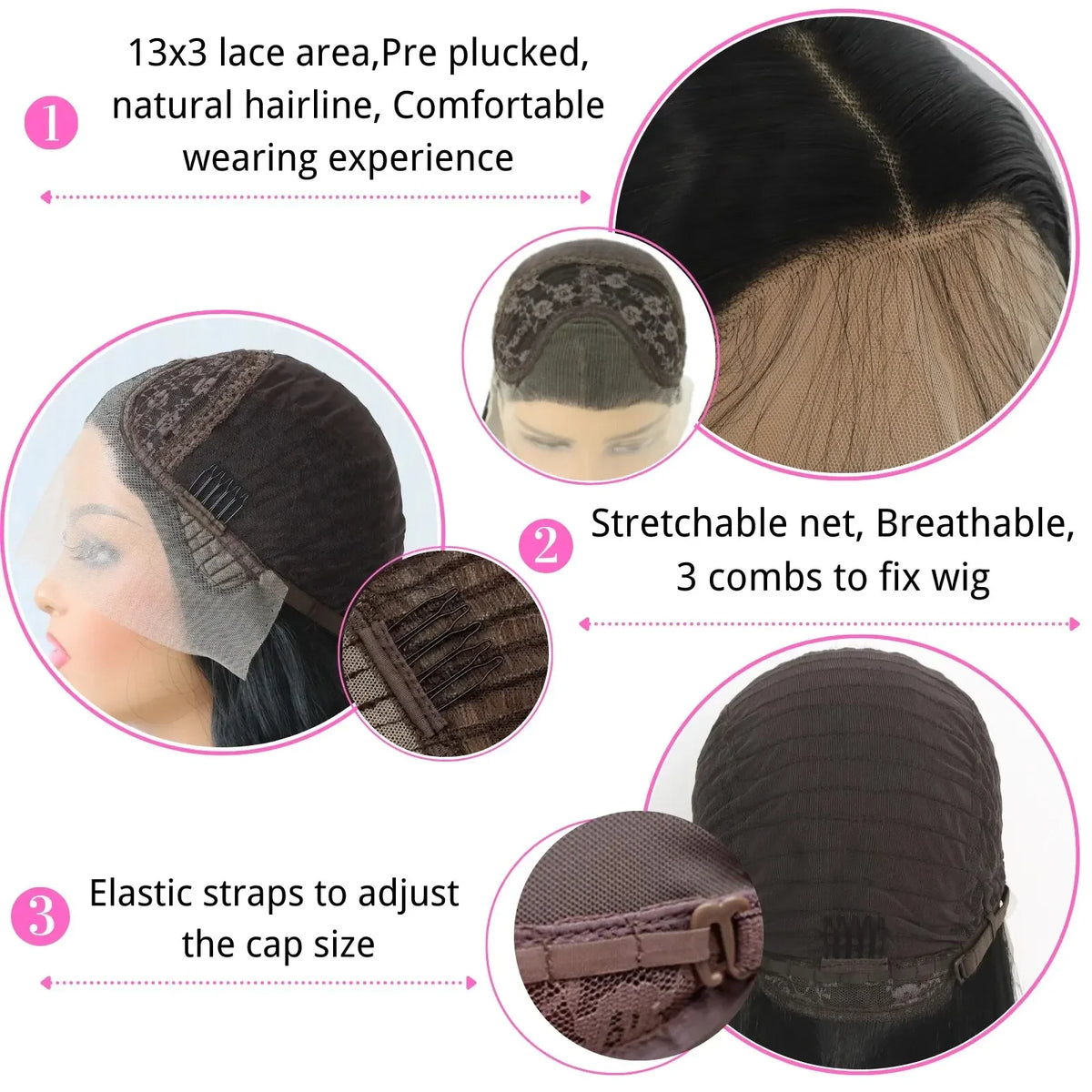 Peruca Sintética HD Preta Lace Front