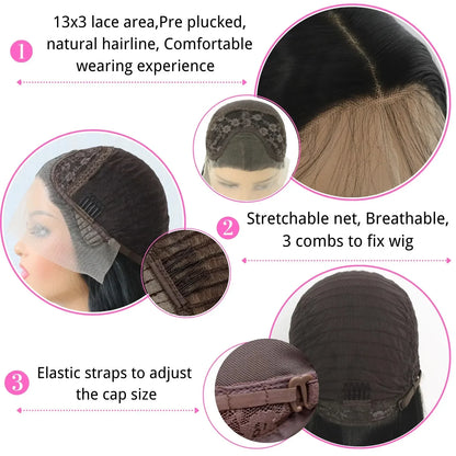 Peruca Sintética HD Preta Lace Front