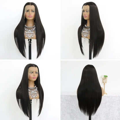 Peruca Sintética HD Preta Lace Front